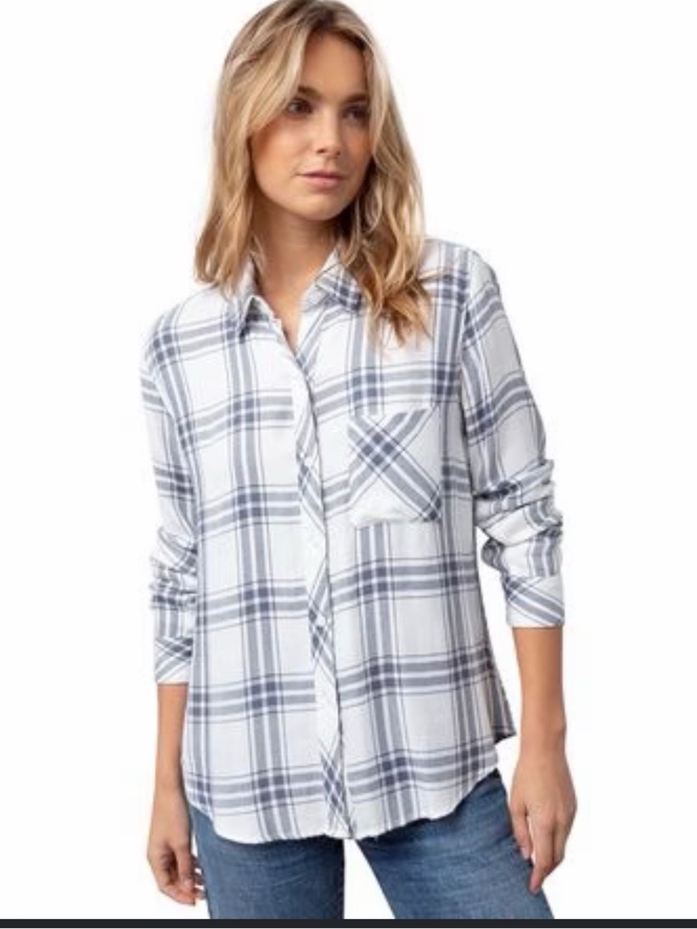 Rails White and Blue Plaid Button-Down Shirt